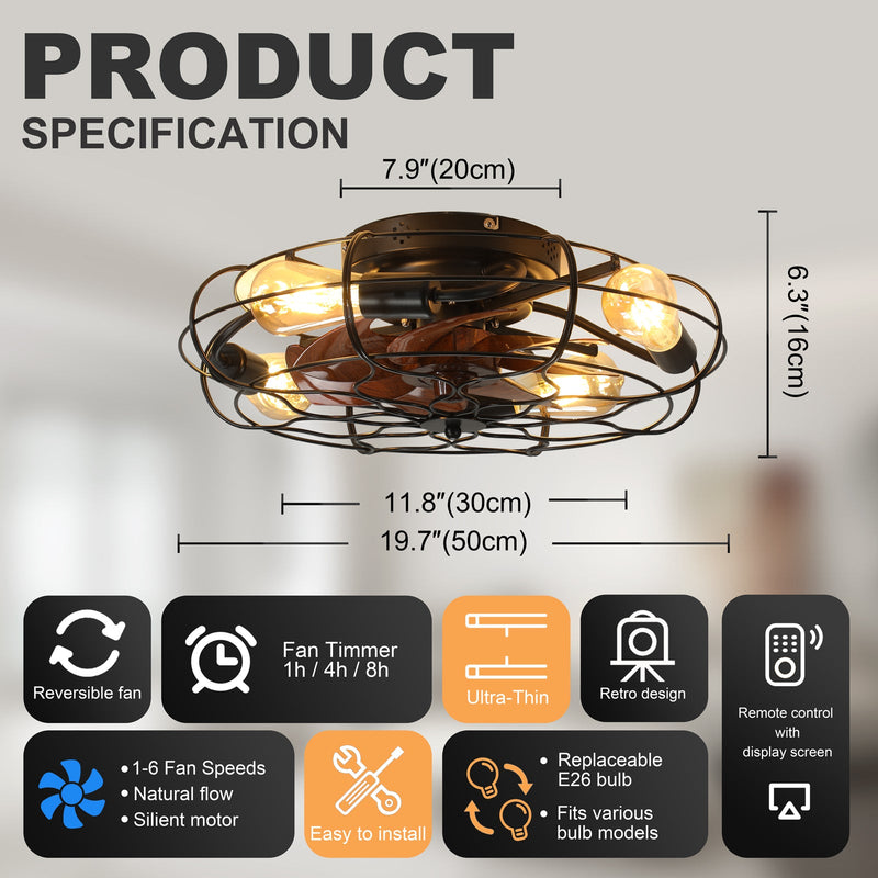 19.7" Industrial Caged Ceiling Fan with Light by HouseOfZazla