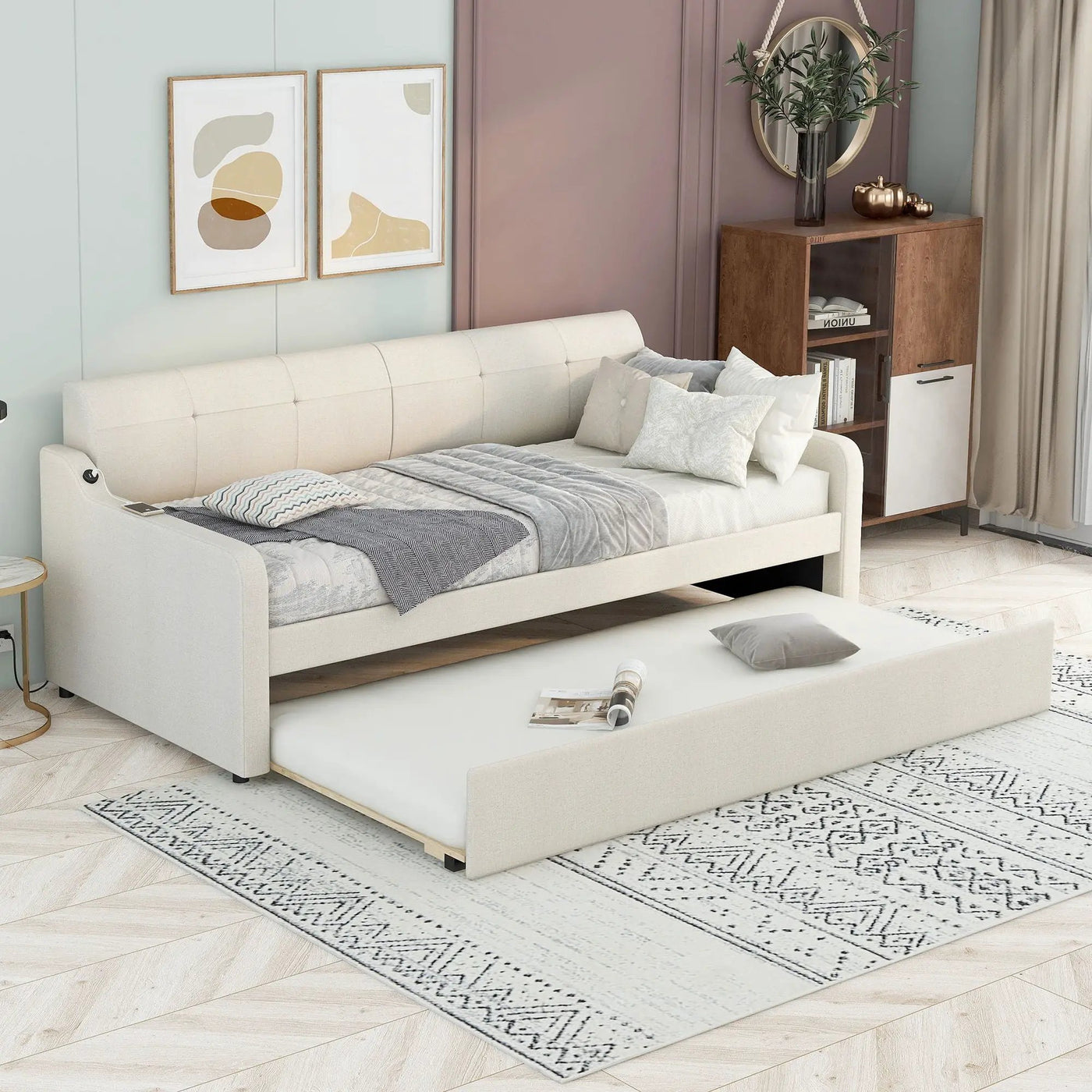 Upholstered Daybed With Trundle And USB Charging by HouseOfZazla