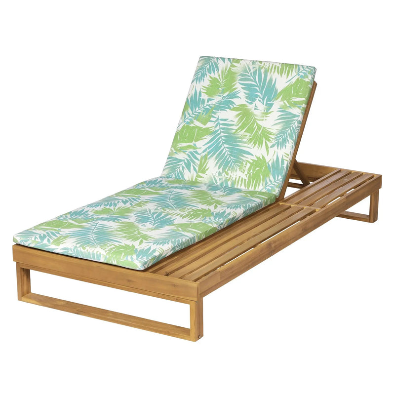 Teak Finish Acacia Wood Chaise Lounge with Leaf Coconut Cushion by HouseOfZazla