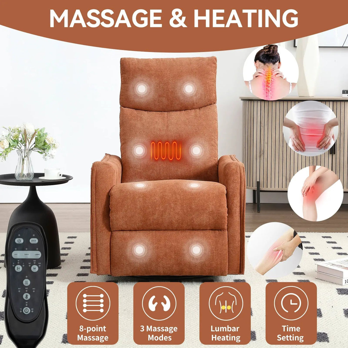 Heat Massage Manual Recliner Chair with Rocker & Swivel by HouseOfZazla