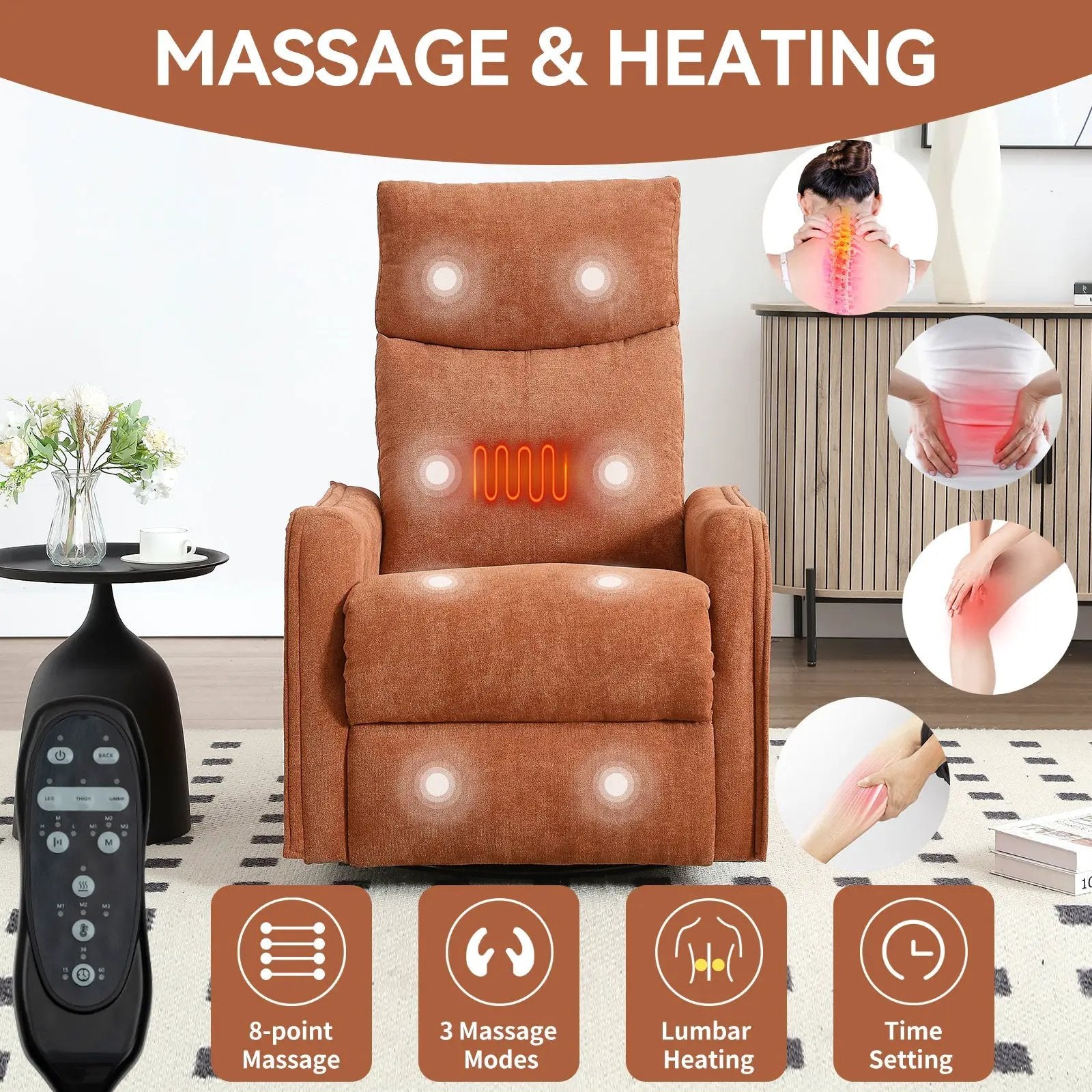 Heat Massage Manual Recliner Chair with Rocker & Swivel by HouseOfZazla