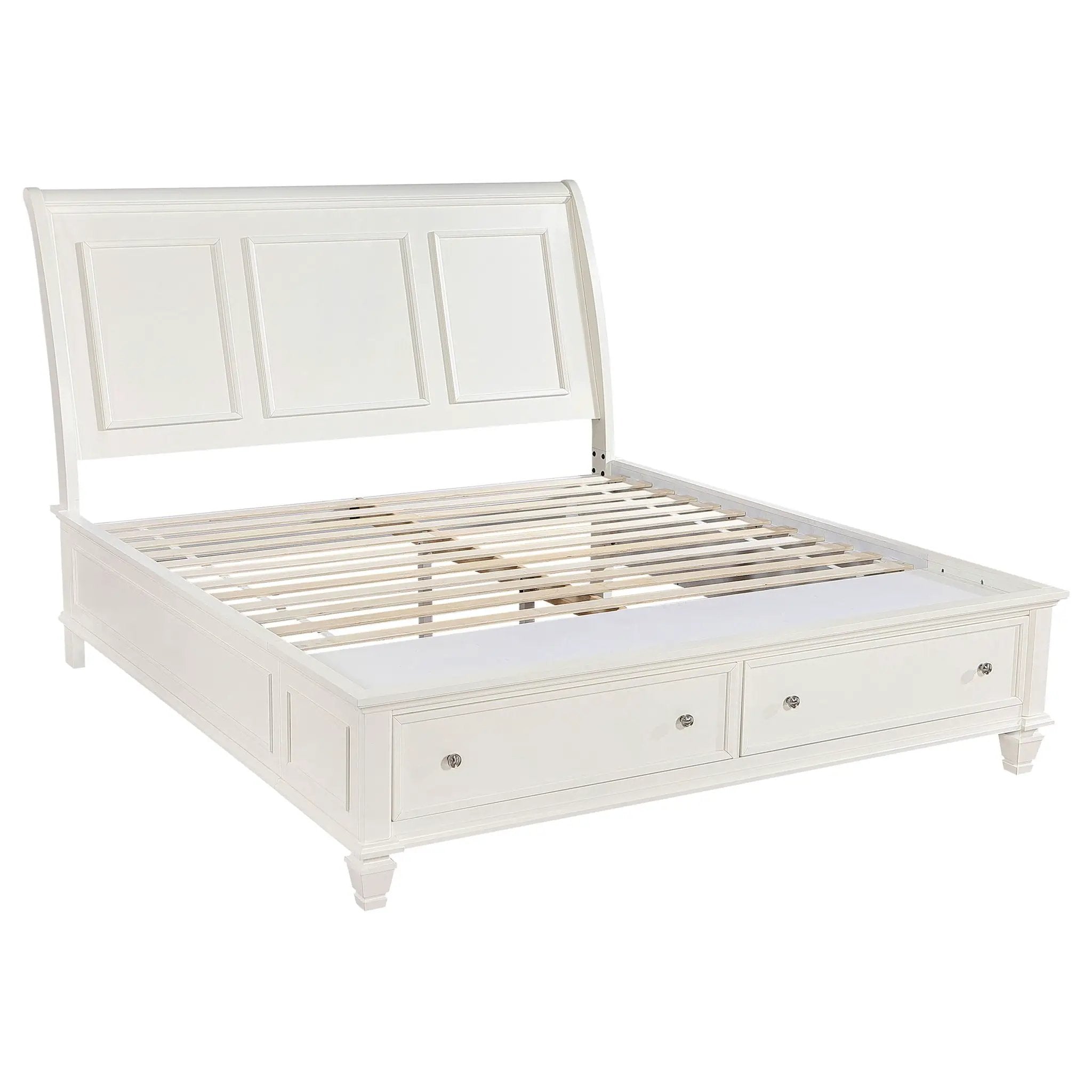 Sandy Beach Wood Eastern King Storage Panel Bed Cream White by Unique Piece Furniture