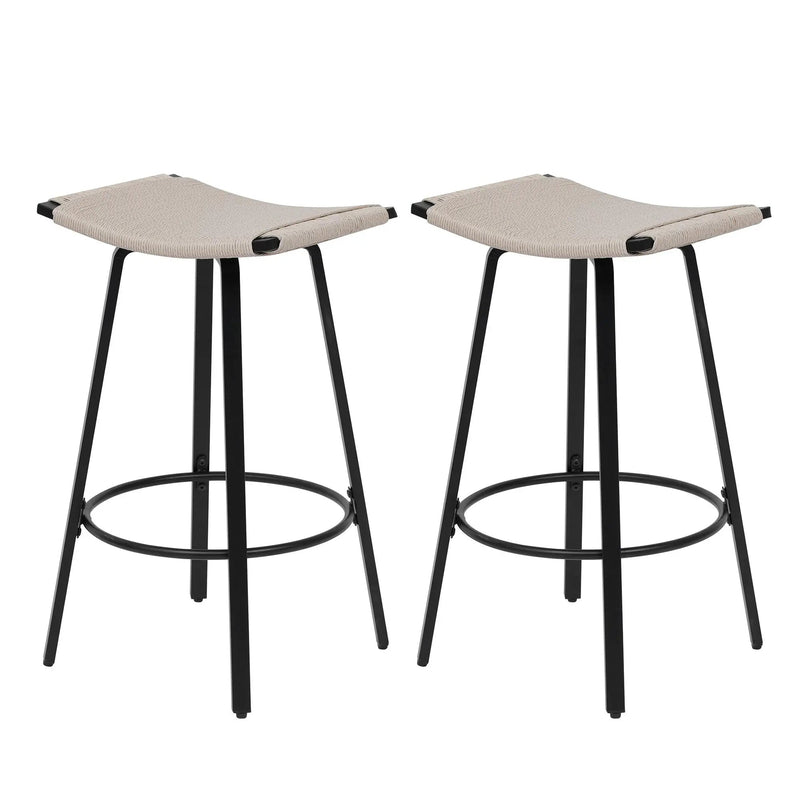 Counter Height Bar Stools Backless Handwoven Kitchen Dining Chairs With Round Footrest (Set of 2) Weaving Pub Stoo - Creamy White by Unique Piece Furniture
