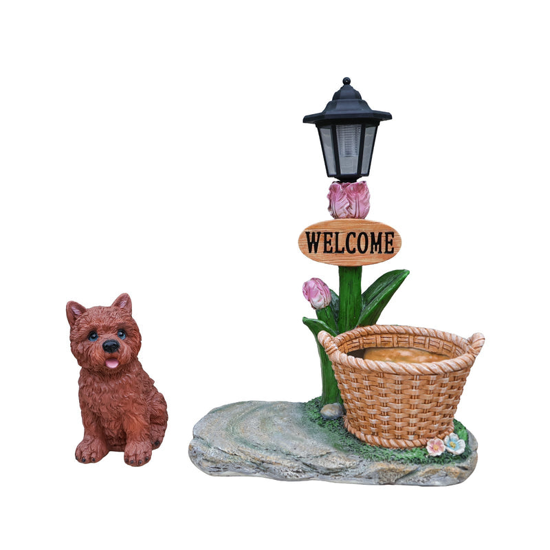 Sitting Puppy Solar Planter Outdoor Statue by HouseOfZazla