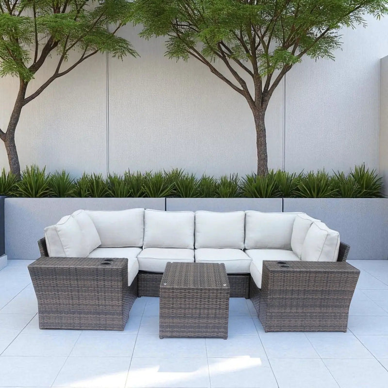 Outdoor Wicker Sectional With Weather Resistant Cushions And Table by Unique Piece Furniture