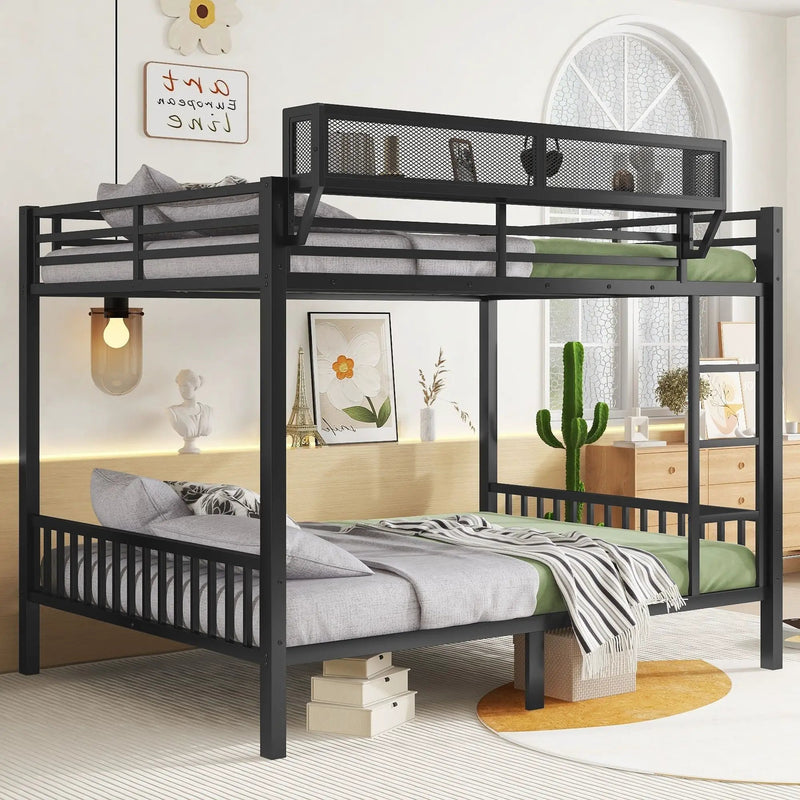 Queen Over Queen Bunk Bed With Ladder And Storage Shelf - Black by Unique Piece Furniture