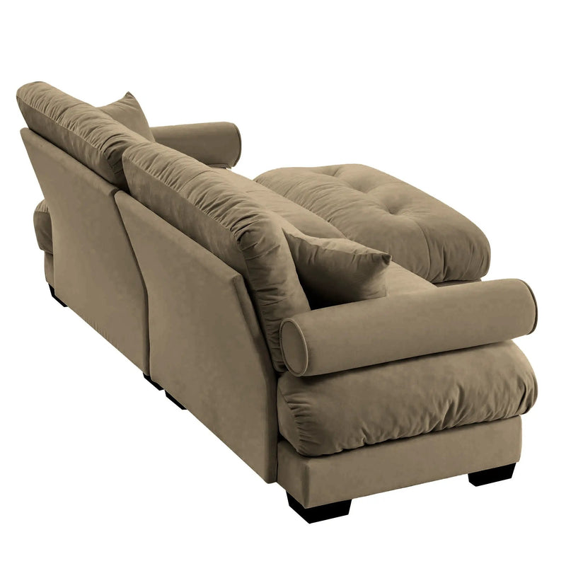 Modern Sectional Sofa With Ottoman, Round Bolster Armrests, Waist And Throw Pillows by HouseOfZazla