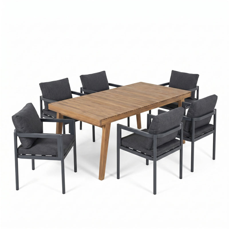7-Piece Outdoor Patio Dining Set, 69" Acacia Wood Rectangular Table & 6 Chairs by HouseOfZazla