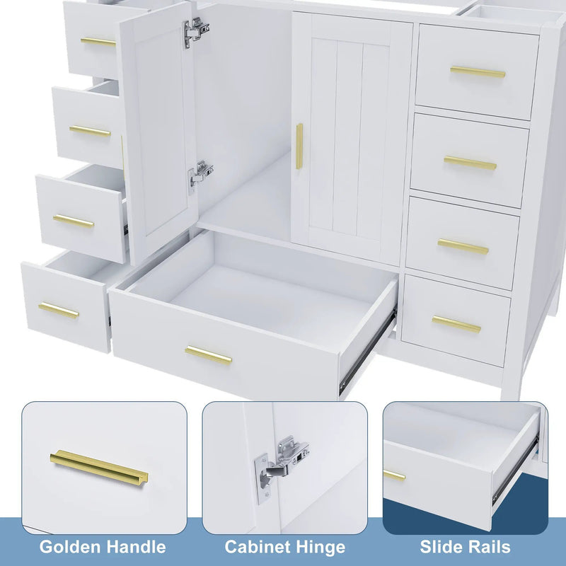 42" Bathroom Vanity Base Cabinet with 2 Soft-Close Double Doors & 9 Smooth Drawers by HouseOfZazla