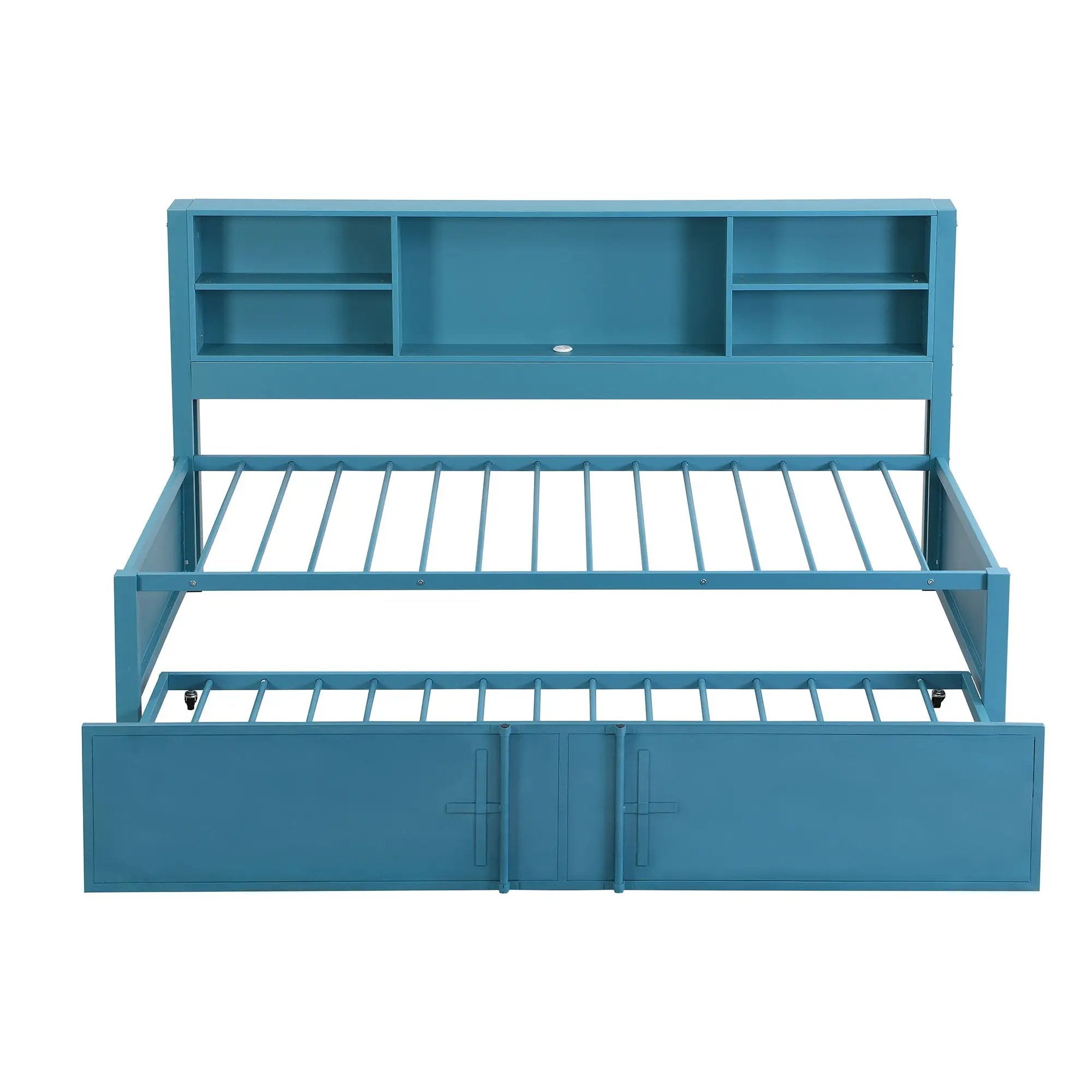 Industrial Metal Daybed With Trundle, Storage Shelves, USB Ports by HouseOfZazla
