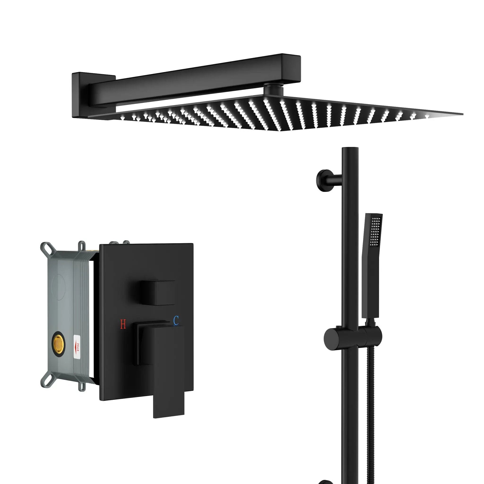 Wall Mounted Shower System With Adjustable Slide Bar And Rough In Valve - Matte Black by HouseOfZazla