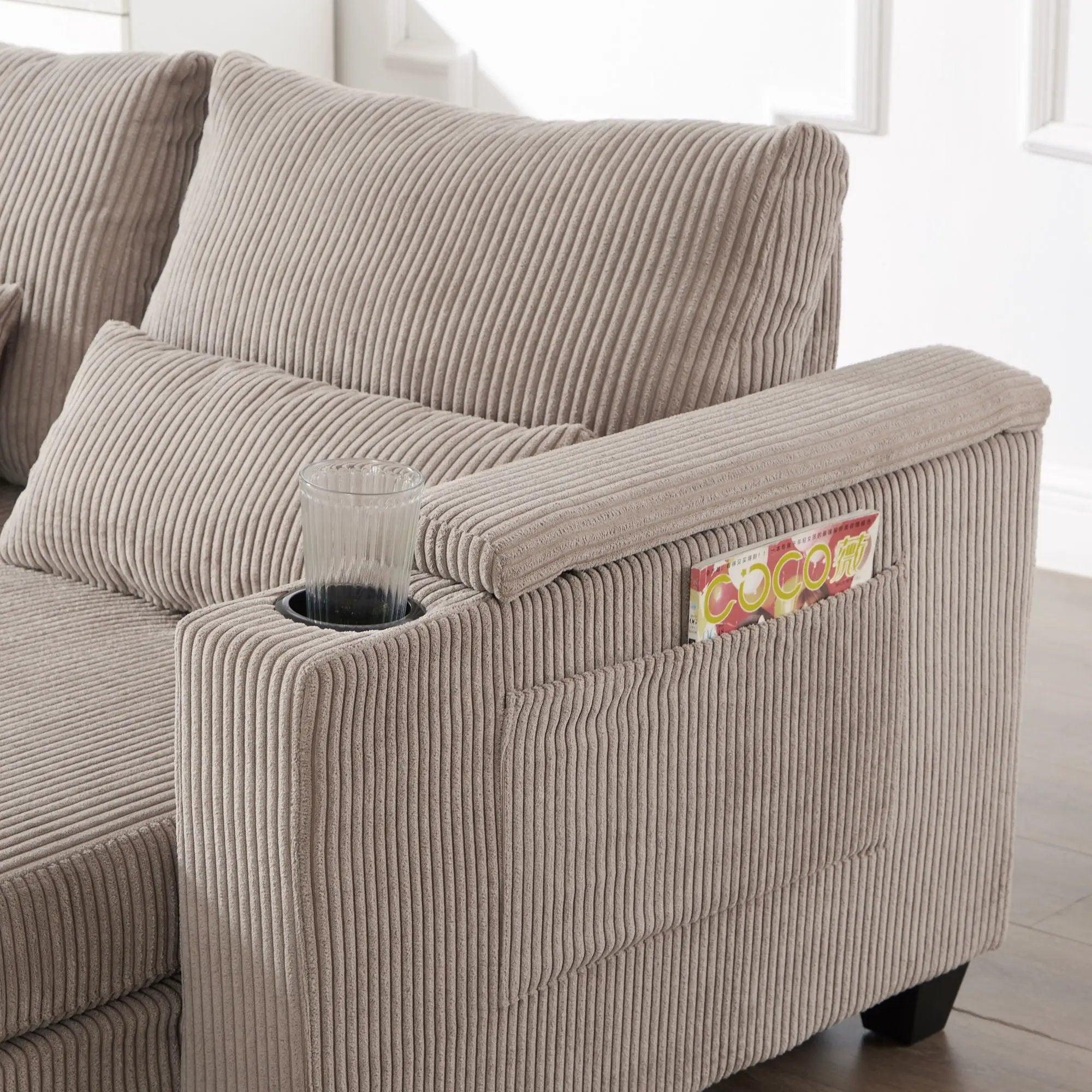 Convertible Chaise Lounge Sofa Chair With USB Ports, Cup Holders, Phone Holder And Storage by HouseOfZazla