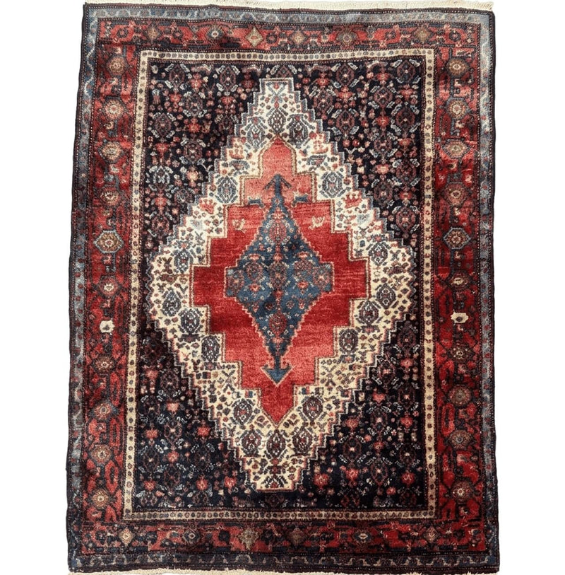 Antique Persian Kurdish Senneh Rug 4x5 Tribal Carpet Wool Geometric Medallion by Jewel Rugs