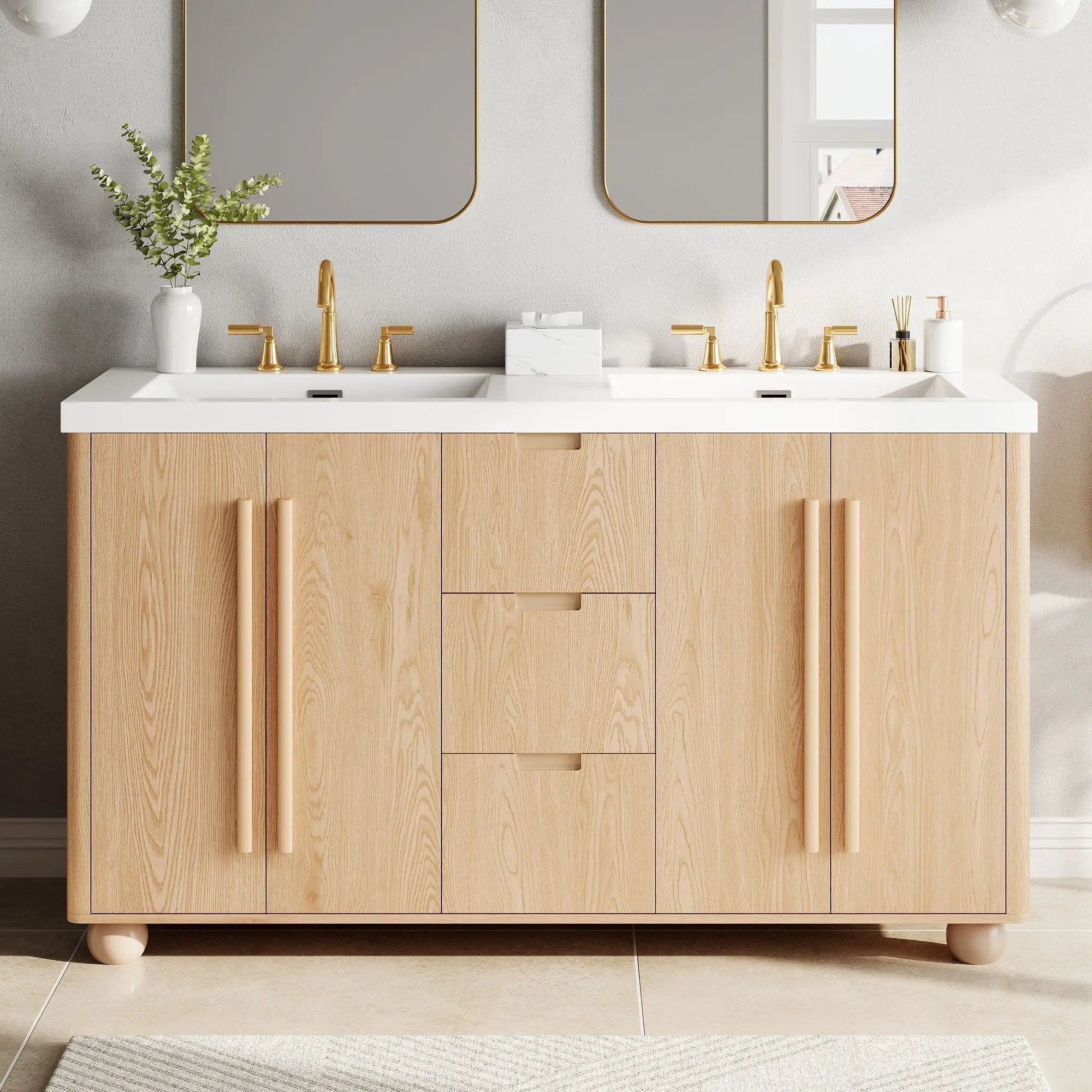 Double Sink Bathroom Vanity With Sinks, Soft Close Doors & 3 Drawers - Wood by HouseOfZazla