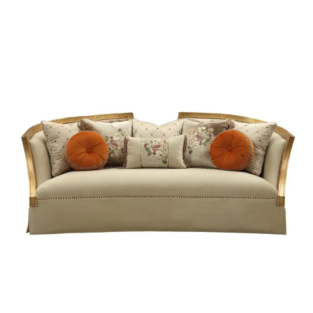 Daesha - Sofa With 8 Pillows - Tan Flannel & Antique Gold by Unique Piece Furniture