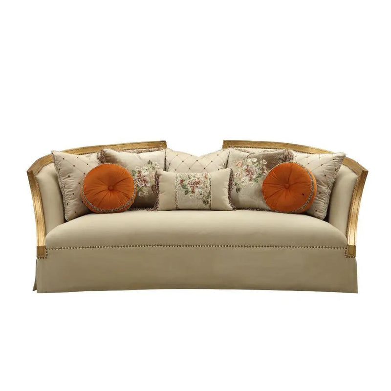Daesha - Sofa With 8 Pillows - Tan Flannel & Antique Gold by Unique Piece Furniture