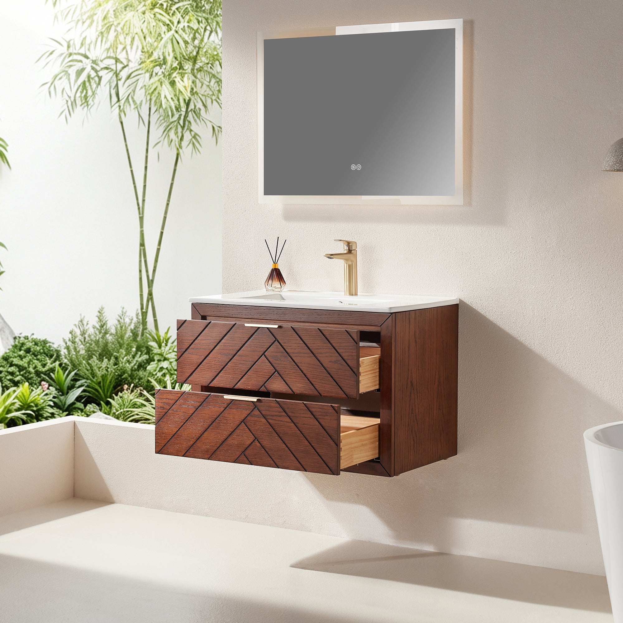 30" Pre-Assembled Wall Mounted & Floating Single Vanity Cabinet with 1-Hole Ceramic Top by HouseOfZazla