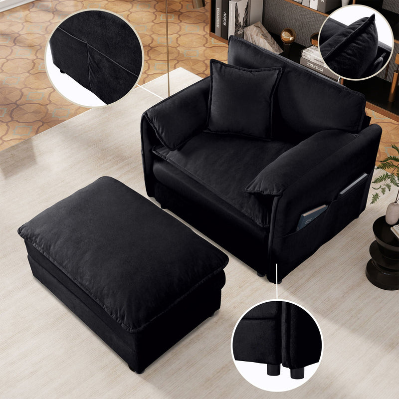 Oversized Chair With Movable Ottoman, Soft Upholstered Lounge Chair by HouseOfZazla