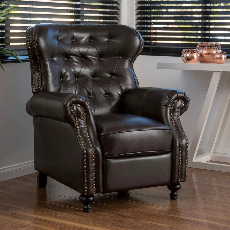 Contemporary Style Push Back Recliner With Button Tufted Stitching And Nailhead Trim by Unique Piece Furniture