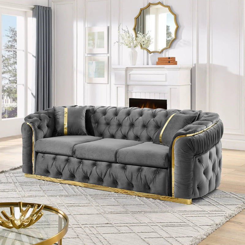 Button Tufted Couch With 2 Pillows, 3 Seater Luxury Chesterfield Sofa by HouseOfZazla