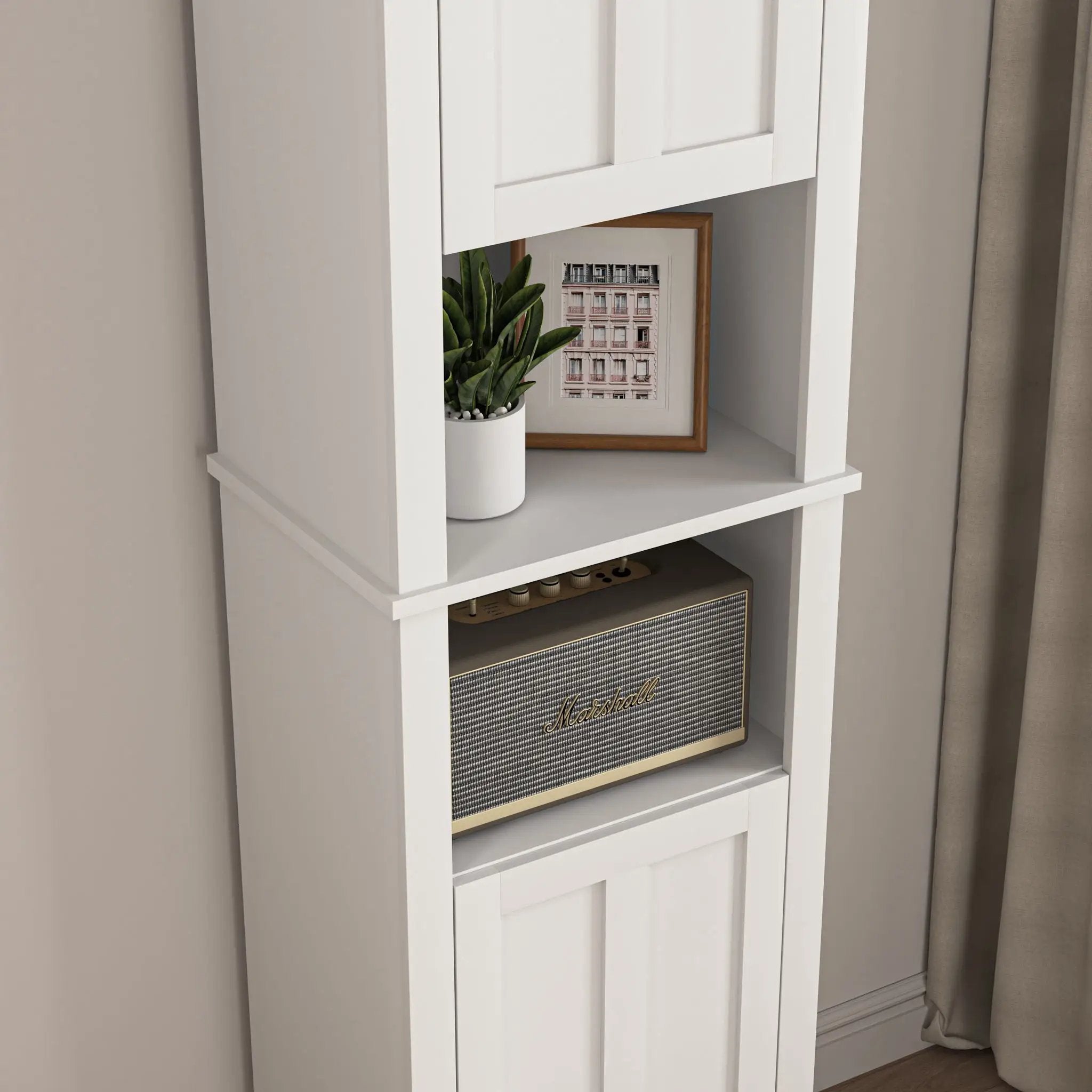 Wooden Bathroom Floor Storage Cabinet With 2 Doors And 6 Shelves - White by HouseOfZazla