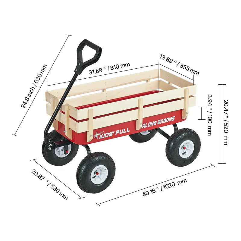 Pull-Along Wagon for Kids, 39 Inch Toddler Wagon with Wooden Panels & Handle by HouseOfZazla