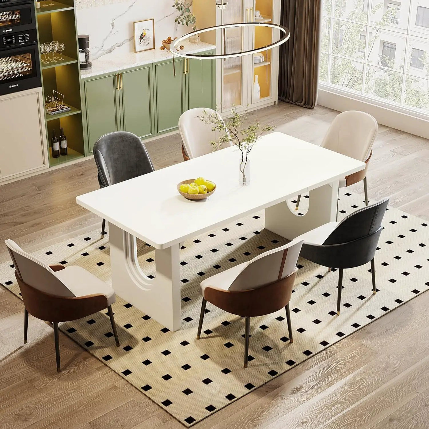 Rectangular Dining Table For 6 - 8 People With Pedestal Base by HouseOfZazla