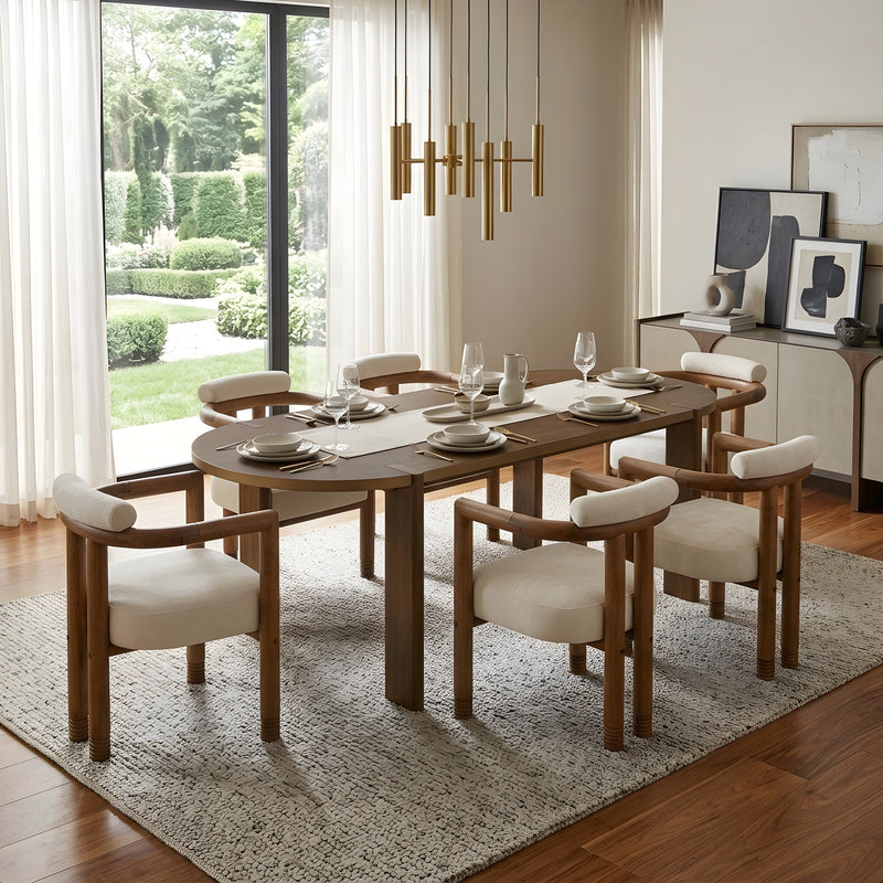 7 Pieces Modern Oval Dining Set - Rustic Farmhouse Solid Wood by HouseOfZazla