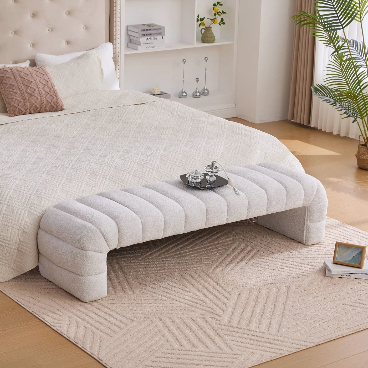 Modern Upholstered Armless Bed Bench With Channel Tufted Design by Unique Piece Furniture