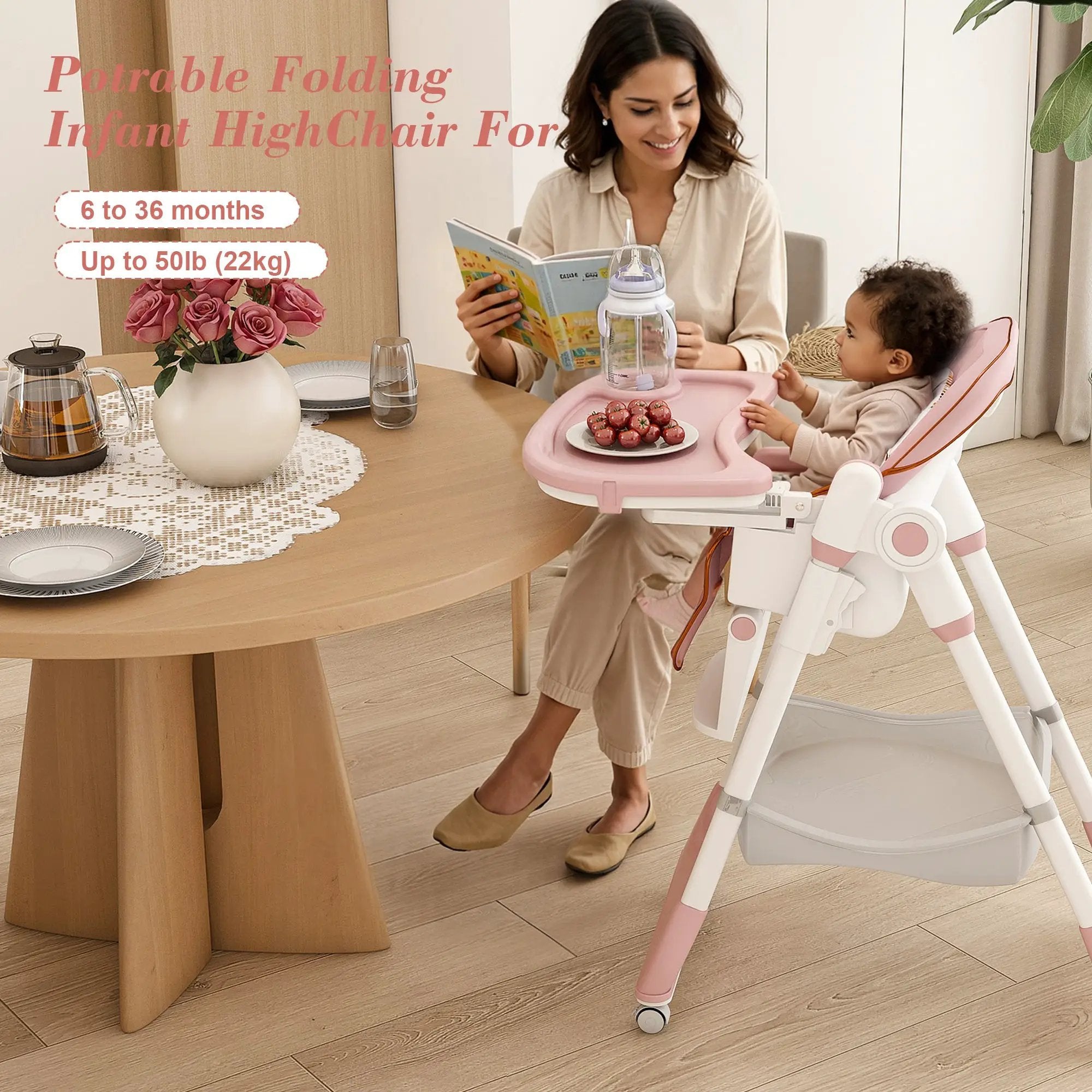 Adjustable Baby High Chair 0-6 Years – Portable Infant Feeding Seat (Pink) by HouseOfZazla