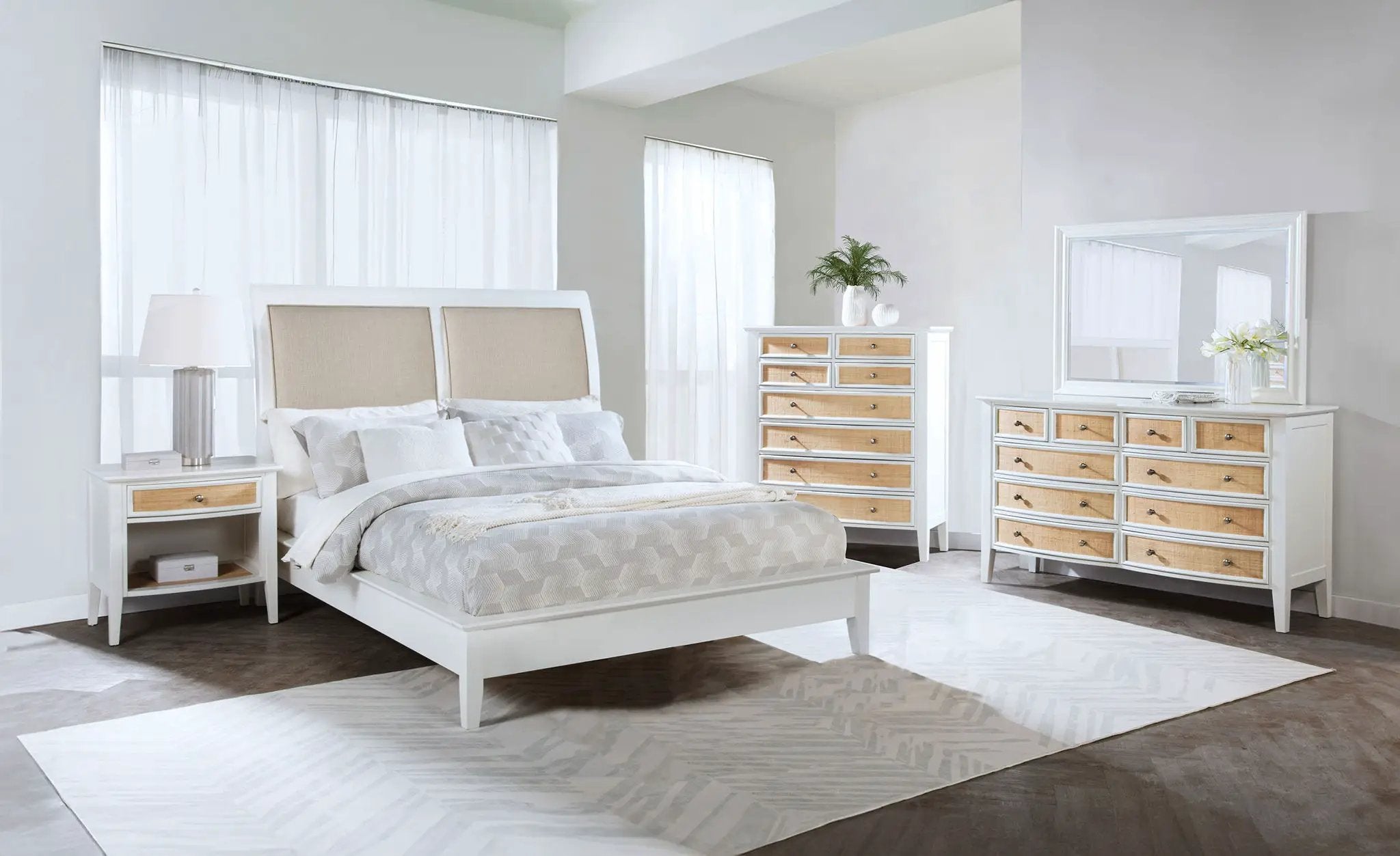Bexhill 56-inch Upholstered Queen Panel Bed White by Unique Piece Furniture