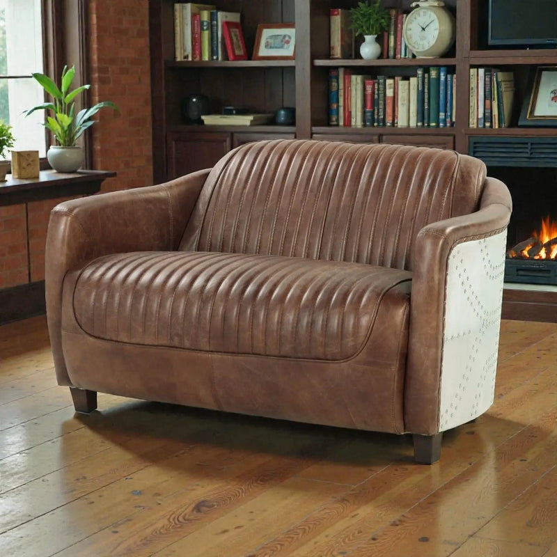 Brancaster - Grain Leather Loveseat - Brown by Unique Piece Furniture