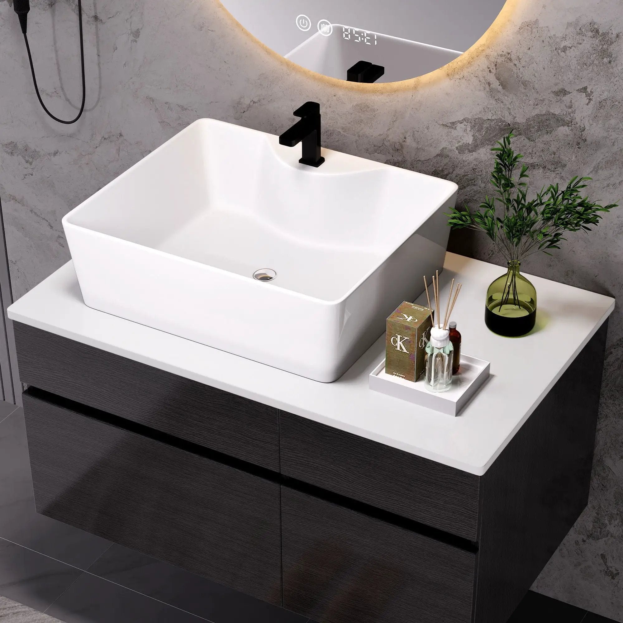 Floating Bathroom Vanity With Sink For Small Bathroom - White / Black by Unique Piece Furniture