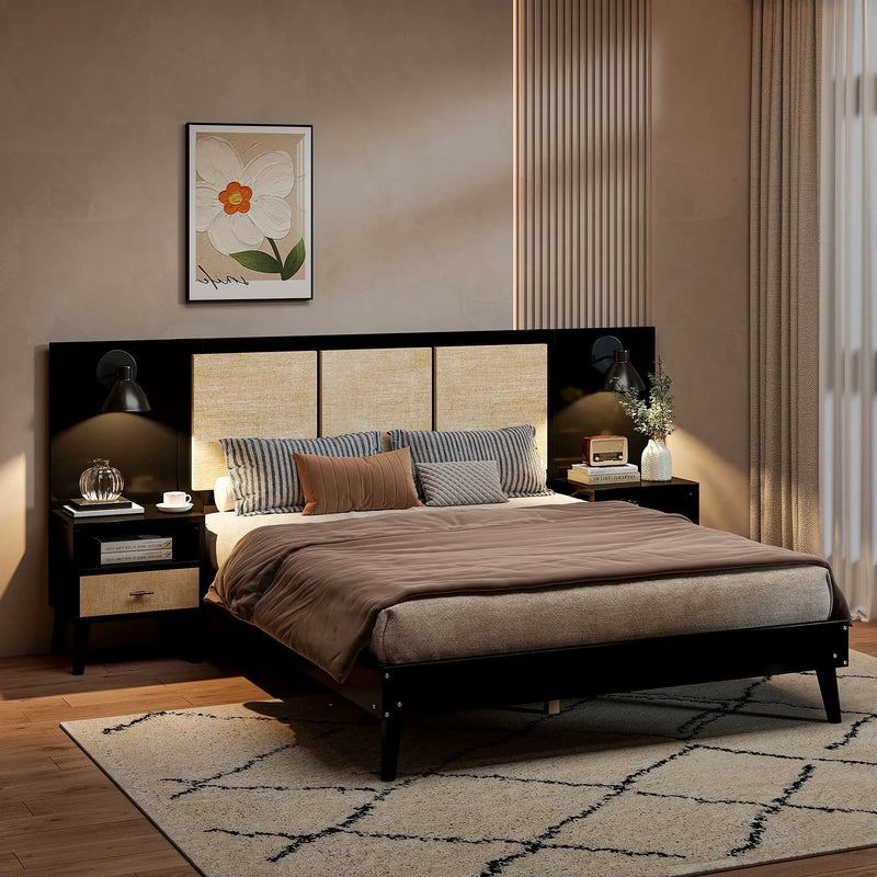 Bed Frame With 2 Nightstands Elegant Design With Lamps by HouseOfZazla
