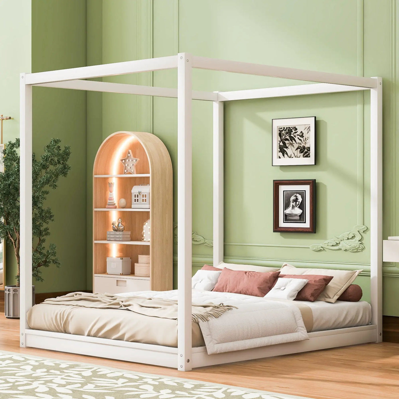 Wood Canopy Platform Bed With Support Legs And Airflow Slats by HouseOfZazla