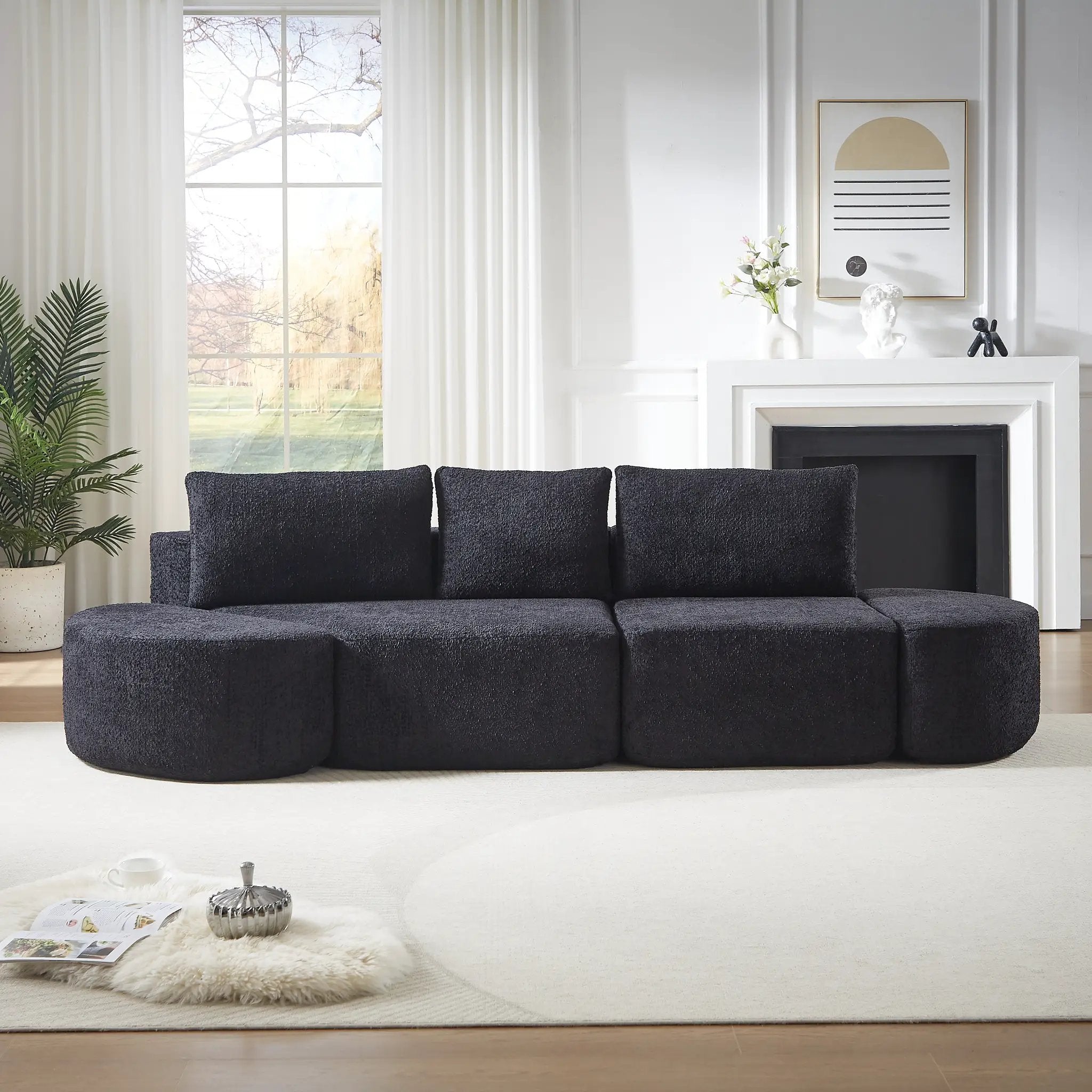106.3-Inch V-Shaped Modular Sofa Set in Chenille Fabric by HouseOfZazla