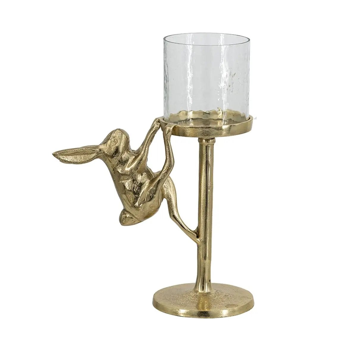 7.9x4x11' Gold Rabbit Pillar Candle Holder with Clear Glass Hurricane Shade by HouseOfZazla