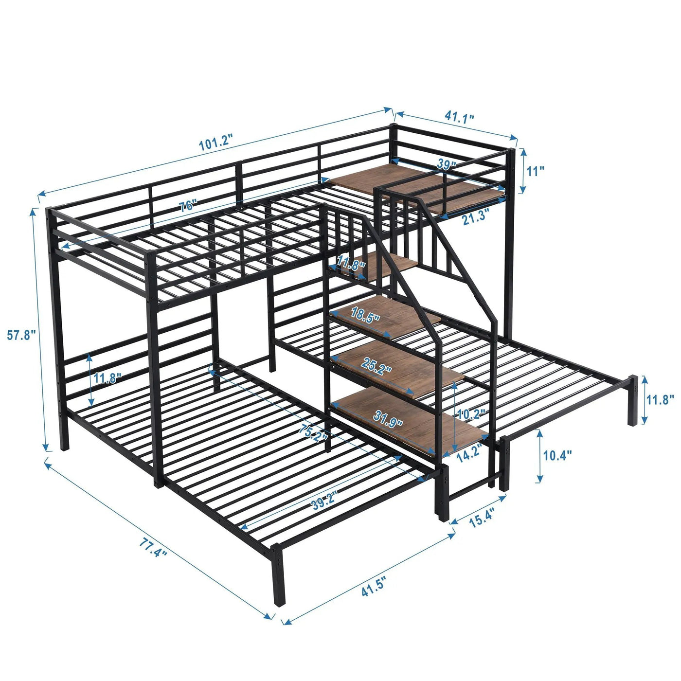 Metal Bunk Bed With Storage Shelves Staircase by Unique Piece Furniture