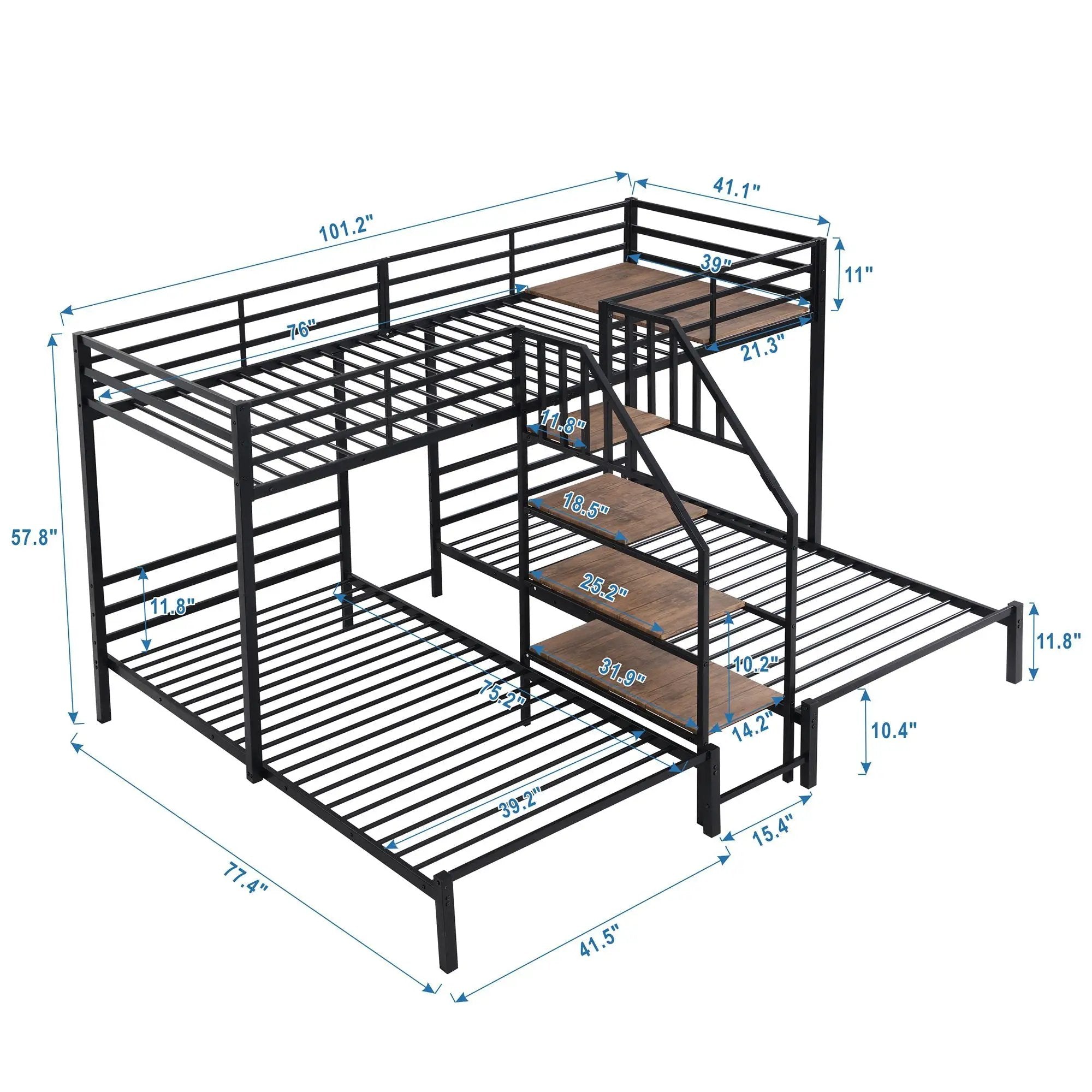 Metal Bunk Bed With Storage Shelves Staircase by Unique Piece Furniture