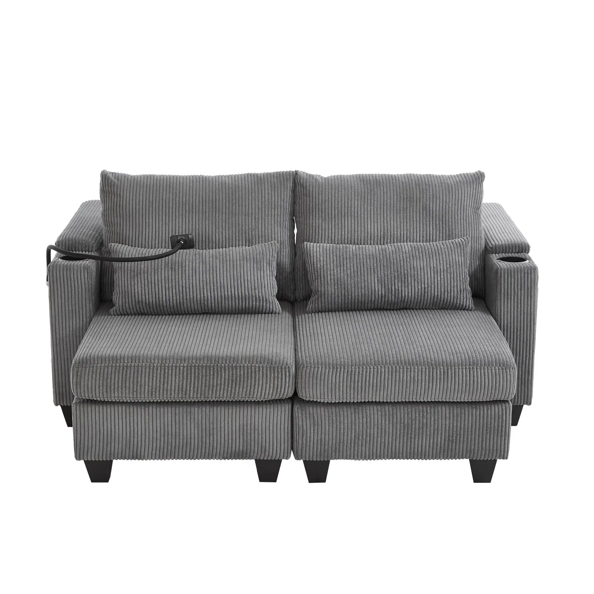 Convertible Chaise Lounge Sofa Chair With USB Ports, Cup Holders, Phone Holder And Storage by HouseOfZazla