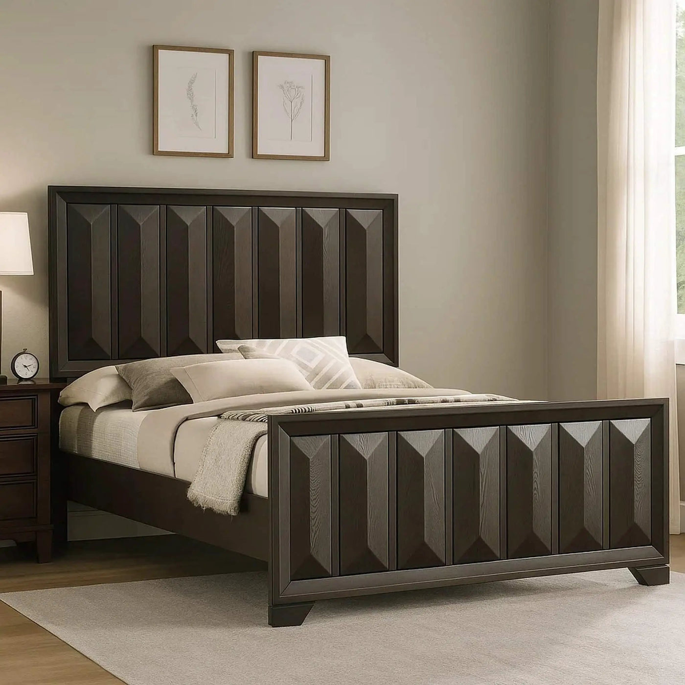 3 Piece Bedroom Set With Faceted Panels Bed And 2 Nightstands by HouseOfZazla