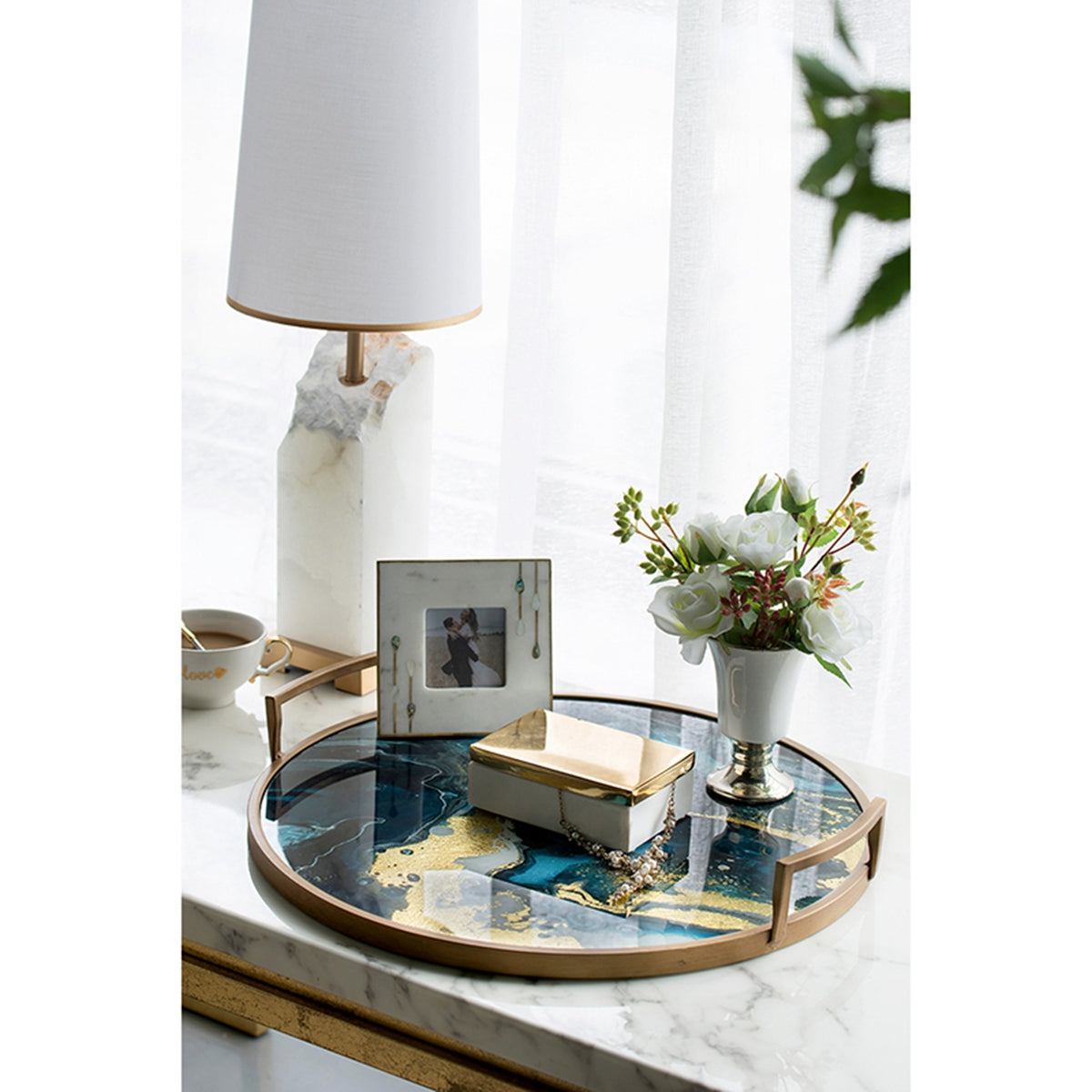 20.9x20.1x3.1" Round Accent Mirrored Tray with Handles by HouseOfZazla