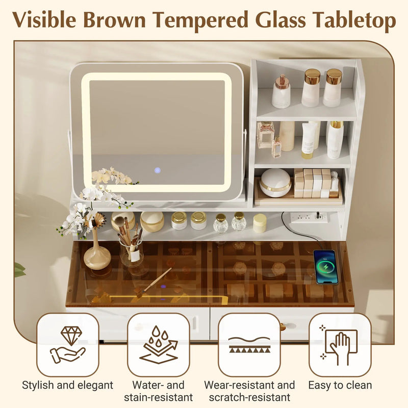 Makeup Vanity with LED Lighted Mirror by HouseOfZazla
