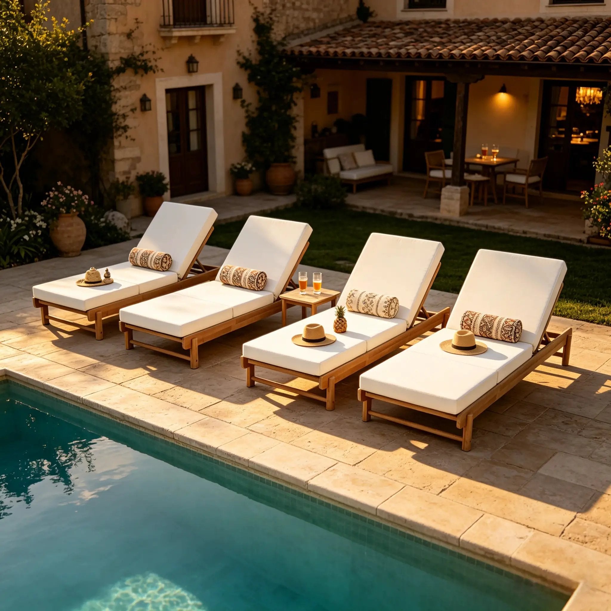 Light Teak Acacia Wood Chaise Lounge Set: 1 Frame + 1 3-Fold by HouseOfZazla