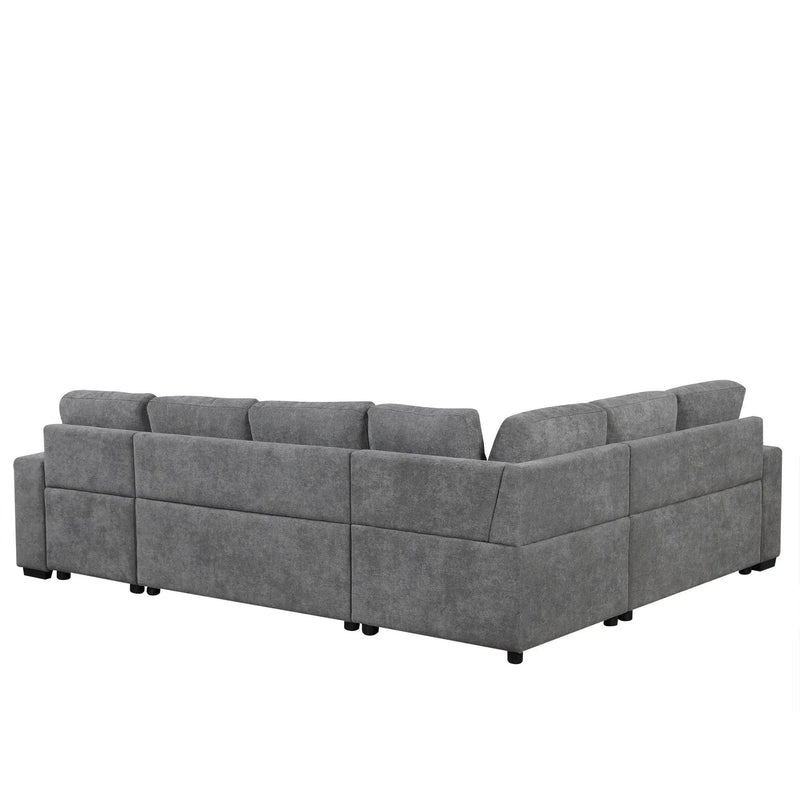 U-Shaped Sectional Sofa Pull-Out Sofa Bed With Two USB Ports, A Storage Chaise Lounge And Four Back Pillows For Living Room by HouseOfZazla