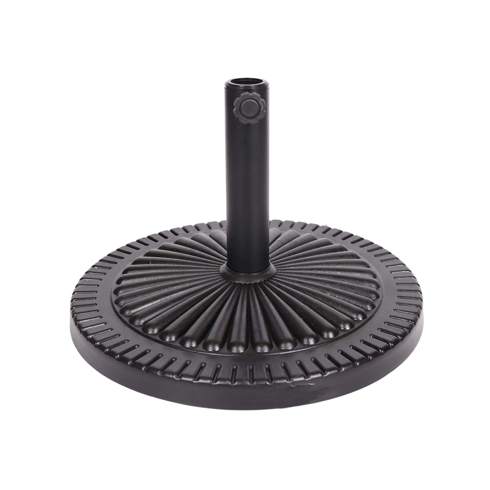 Black Rock Resin Outdoor Umbrella Base with Steel Support in Black Finish by HouseOfZazla