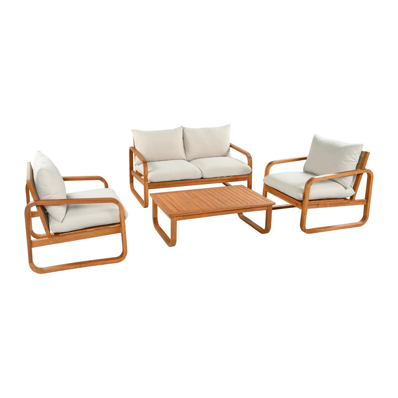 4-Piece Acacia Wood Outdoor Patio Furniture Set with Thick Cushions by HouseOfZazla