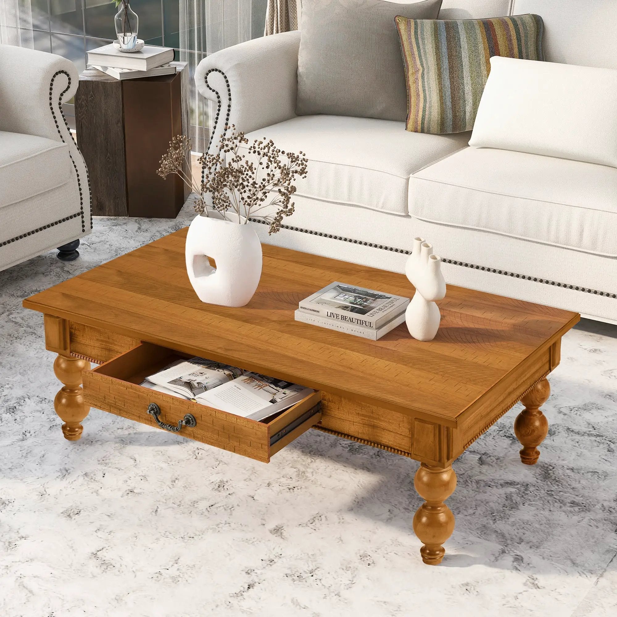 Rectangular Wooden Coffee Table with Storage Drawer by HouseOfZazla