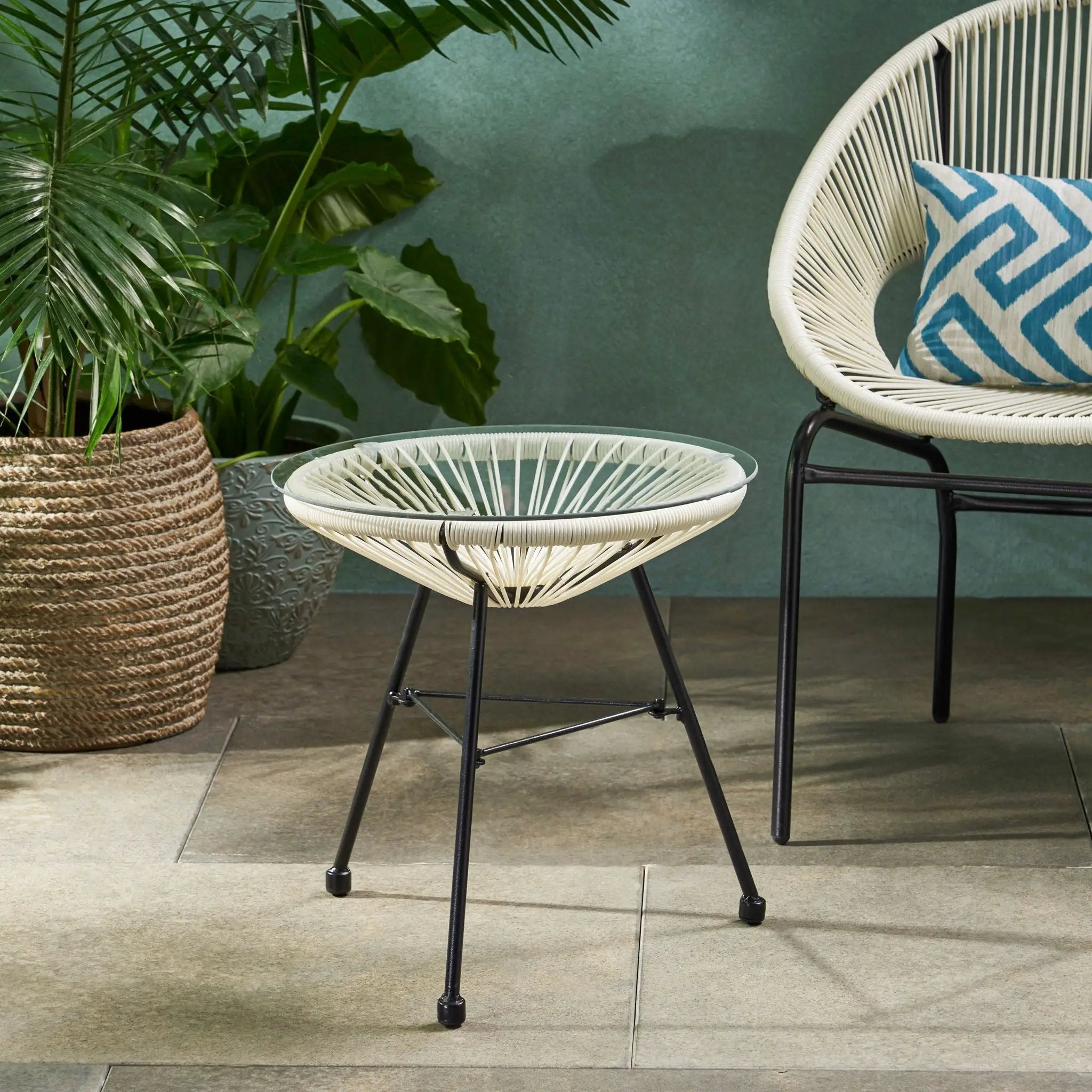 Nusa Modern Rattan Side Table With Tempered Glass Top by HouseOfZazla
