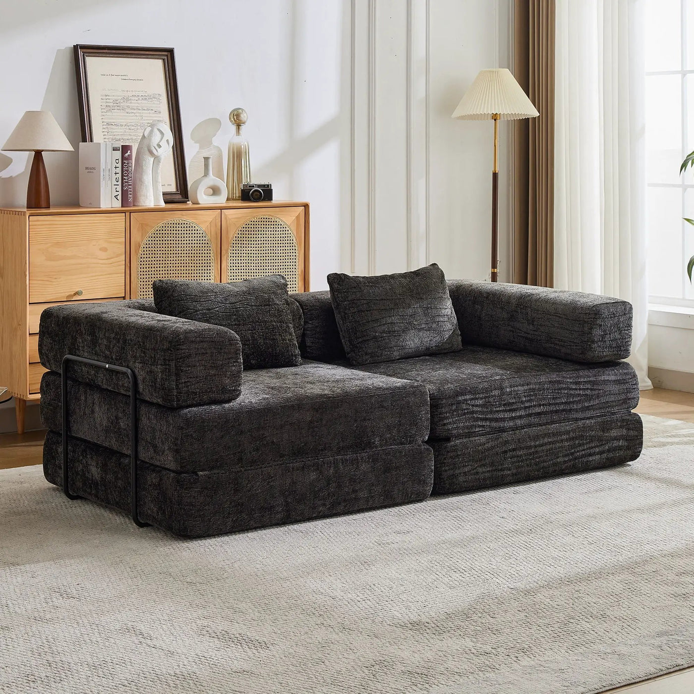 Convertible Floor Sofa Bed With Pillow Back Support Armrest by HouseOfZazla